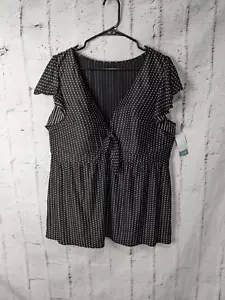Swim by Cacique Swim Top Lightly Lined No Wire Blk Polka dot Ruffle Sleeve Sz 22 - Picture 1 of 8