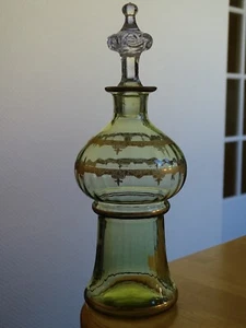 SAINT LOUIS  ANCIENNE CARAFE VERT A LIQUEUR CRISTAL GOLD GRAVURE  ART NOUVEAU - Imagen 1 de 12