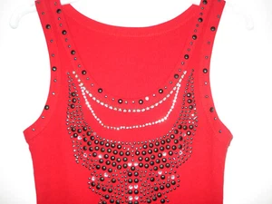 Damen Rotes Hemdchen mit Strass und Nieten-Deko, Gr. S - Bild 1 von 2