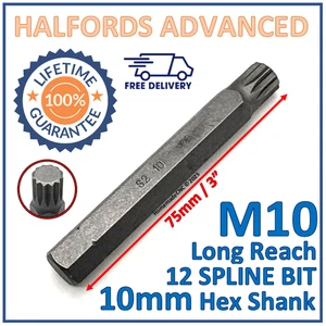 Halfords Advanced 10mm Spline Bit - 10mm Hex Shank - 75mm Length - New Free P&P - Picture 1 of 5