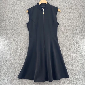 Vestido Elie Tahari para mujer 6 negro calce y acampanado cremallera frontal mandarina cuello falso nuevo con etiquetas - Imagen 1 de 11