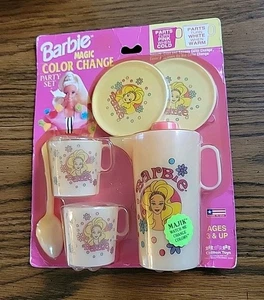 Vintage 1992 Barbie Magic Color Change Party Set 7 Teile Tassen Krug Untertassen NEU NOS - Bild 1 von 11