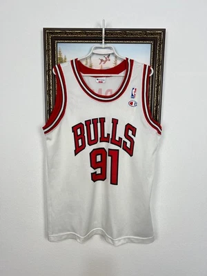 Vintage 90's Champion Chicago Bulls Dennis Rodman NBA White Jersey Shirt Size L - Image 1 of 4