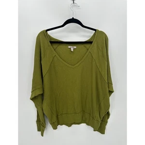 Free People Santa Clara Thermal Top Ribbed Dolman Olive Green Oversized - Picture 1 of 8