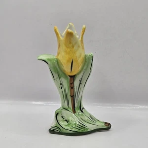 Portugal Yellow Edge Tulip Flower Handpainted Vase Candleholder 5.5"H Vintage - Picture 1 of 19