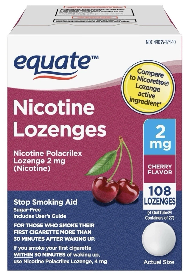 Pastilha de nicotina Equate 2 mg, sabor cereja, 108 unidades de pastilha validade 26/08 - Imagem 1 de 1