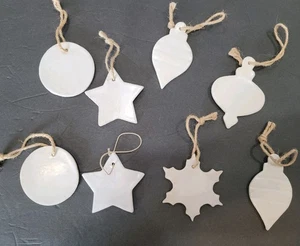 Set of 8 White Simple Ceramic Pottery Christmas Handmade Ornaments Marked JKH - Picture 1 of 5