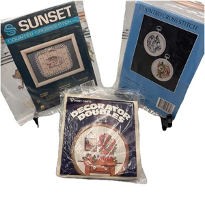 Menge 3 Vintage 1987-1994 Kreuzstich Kits Sonnenuntergang Vogart Handwerk Candamar Design - Bild 1 von 8