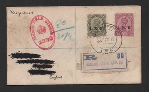 BRITISH INDIA IEF BASADO CORREO CENSURADO 1917 CORREO CERTIFICADO CUBIERTA A INGLATERRA - Imagen 1 de 2