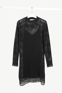 See by Chloe Black Crochet Long-Sleeve Mini Dress, Size US L - Bild 1 von 8