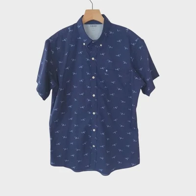 IZOD Shark Print Shirt Blue Button Up Lightweight Polyester Mens Large NEW  - Image 1 of 4