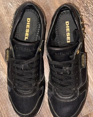 Diesel Negro Dorado Cuero Malla Tenis Ropa de Calle Zapatos Gótico Punk Emo 7 Foto 1 de 4