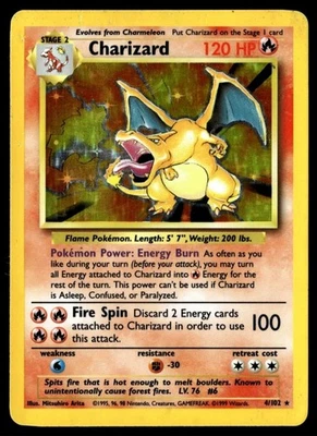 ✅ 1999 Pokemon TCG Charizard BaseSet Holo Rare Card 4/102 ✅ DAMGED ✅FIRE LIZARD✅ - Image 1 of 4