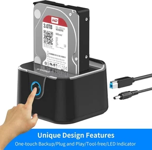 GODO Hard Drive Docking Station USB 3.0 Sata 3 Single Bay 2.5 3.5" - Picture 1 of 6