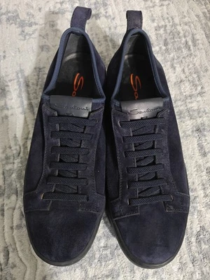 Zapatillas deportivas Santoni Mantis para hombre 9,5 azul marino gamuza zapatos bajos sin cordones hechos en Italia  Foto 1 de 4