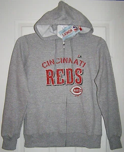 Majestic Cincinnati Reds Womens Full Zip Distressed Hoodie Jacket Medium - Picture 1 of 2
