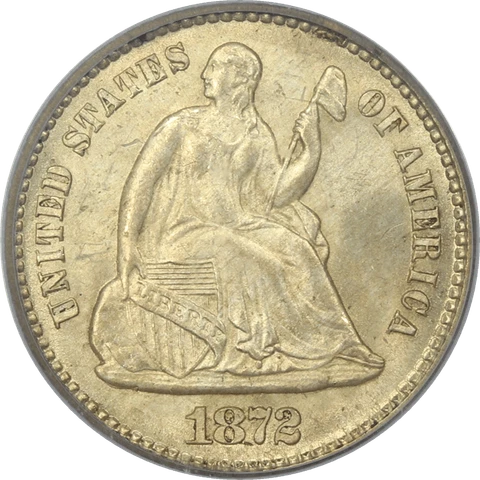 1872 Seated Liberty Half Dime H10c, PCGS MS 65 Cover