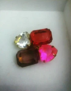 Vintage old Lucite Rhinestone, Multi Colors Cabochon Brooch/ Pin Translucent - Picture 1 of 9