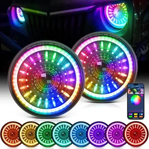 Pair 7'' Round LED Headlights RGB Halo DRL For 1953-1977 Ford F-100 F-250 F-350 - Picture 1 of 20