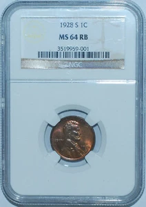 1928 S NGC MS64RB Red and Brown Lincoln Wheat Cent - Picture 1 of 2