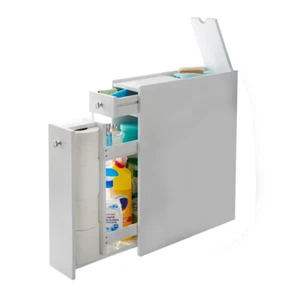 Bathroom Slim Floor Cabinet Narrow Wooden Multi Purpose Storage with Drawers - Picture 1 of 10