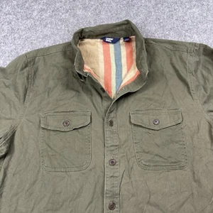 Lands End Hurricane Shirt Mens Large Green Striped Flannel Lined Heavy Gorpcore - Picture 1 of 5