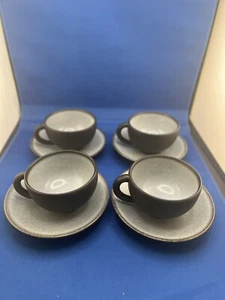 Gläser France Tourron Gris Ecorce blau/grau & schwarz Demitasse Tassen Untertassen - Bild 1 von 10