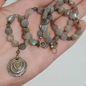 Labradorite Necklace With Sterling Silver 925 Spiral Pendant Handmade - Picture 1 of 22