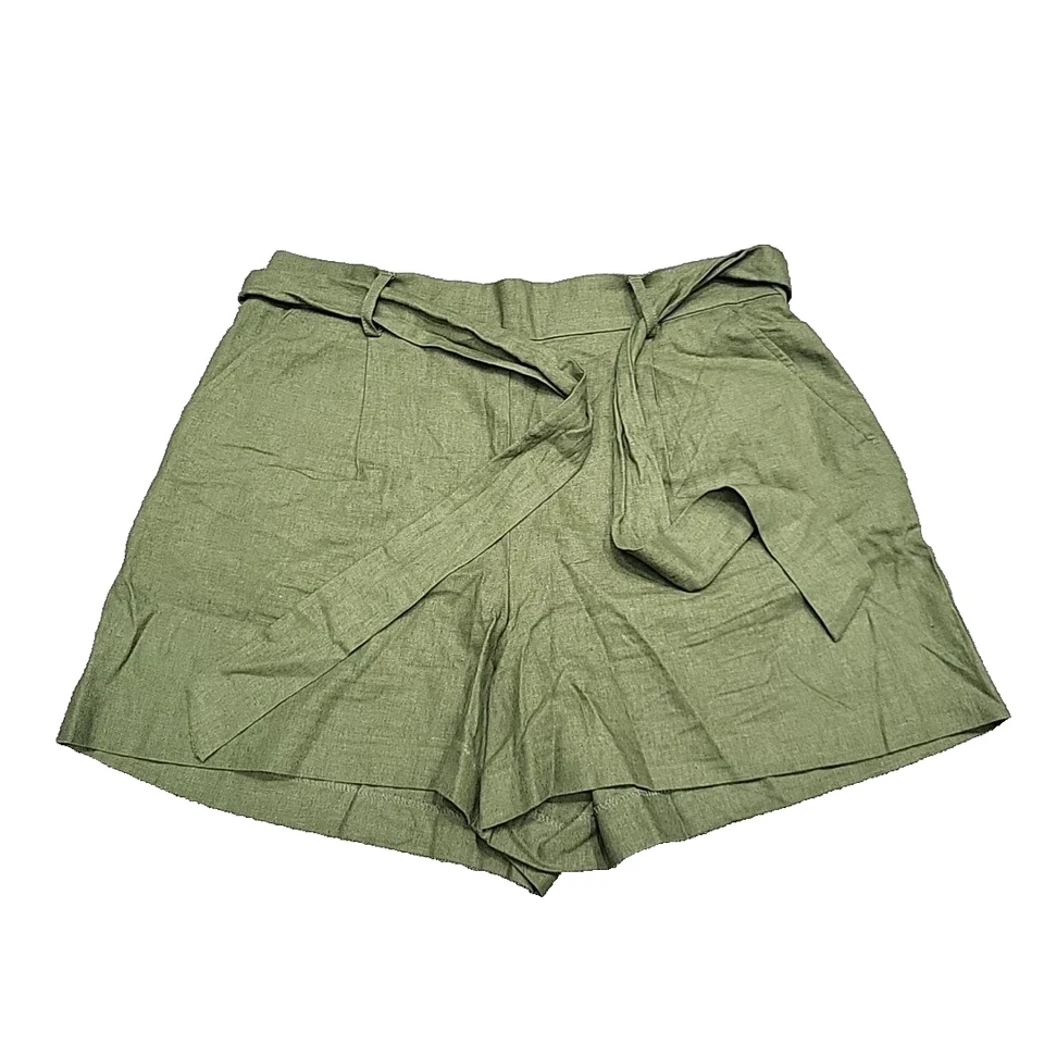 Pantalones Cortos Dalia Mujer Todos los Días Moda Lino Rayón Cinturón con Bolsillos Talla Mediana Verde Foto 1 de 4