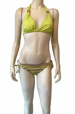 Traje de baño bikini Bar III WN TALLA M amarillo aplastado parte superior a rayas parte inferior nuevo con etiquetas envergadura de nailon Foto 1 de 4