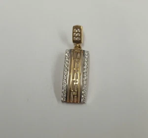 14k Yellow Gold & CZ Greek Brick Pendant - Picture 1 of 6