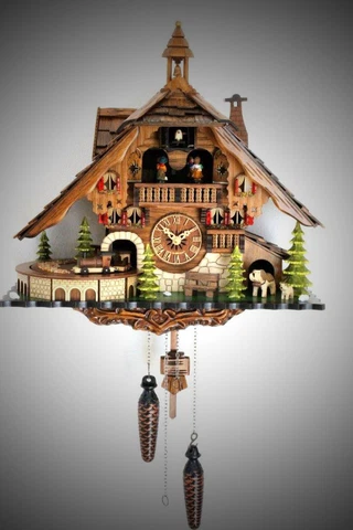 cuckoo clock black forest quartz german music quarz chalet moving train new top Cover