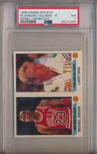 1990 Panini Stickers Panel Hand Cut Larry Bird Michael Jordan PSA 7