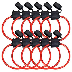 10 Pack 14 Gauge ATC In-Line Blade Fuse Holder 100% OFC Copper Wire - Picture 1 of 3