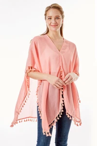 Anthropologie Style Resort Solid Color Tassels Trim Kimono Cover ups Shawl - Picture 1 of 23
