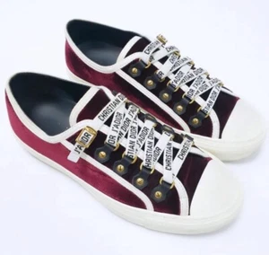 Dior Burgundy/White Velvet and Rubber Walk'n'Dior Sneakers Sz.36.5 - Imagen 1 de 9