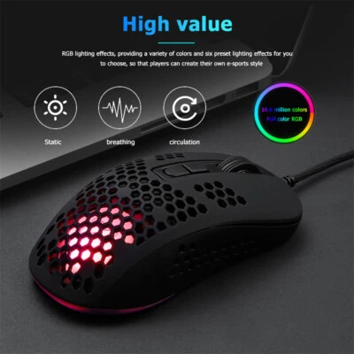 383 Gaming Mouse Lightweight Hollow Honeycomb Hole RGB USB Wired Optical Mice - Image 1 of 4