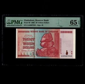 Zimbabwe 20 Trillion Dollars Gem Uncirculated PMG 100 % Certified Authentic COA - Picture 1 of 8