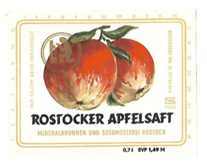 afG DDR Limo-Etiketten, Fruchtsaft-Limonade, ROSTOCKER APFELSAFT Rostock