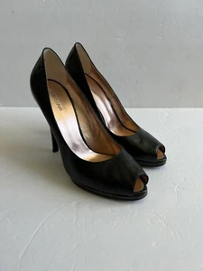 Roberto Cavalli Drillo Black Leopards Leather Open Toes High Heels Shoes SZ 11 - Picture 1 of 6