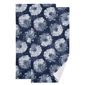 Navy Blue Hand Towel For Bathroom Kitchen Absorbent Blue White Flowers Bath Hand - Picture 1 of 7