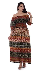 Elephant Hippie Bohemian Indian Empire Festival Jaipuri Block Print Maxi Dress - Picture 1 of 5