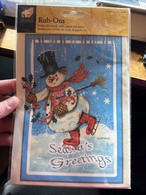 NIP AMERICAN TRADITIONAL DESIGNS Rub Ons Christmas Holiday SNOWMAN SKATING 6"X8" - Image 1 of 2