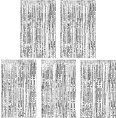 Paquete de 5 cortinas con flecos de papel de plata telón de fondo de papel de oropel metálico foto... Foto 1 de 4