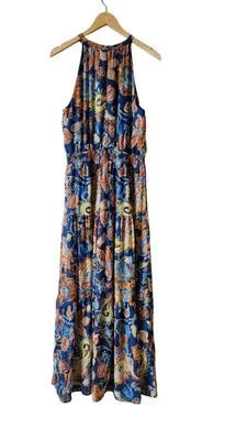 Nicole Miller New York Floral Print Maxi Heltel Neck Size-10 - Image 1 of 4