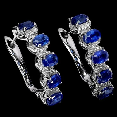 Pendientes de plata de ley 925 ovalados de cianita 5x3 mm joyas de piedras preciosas de amatista Foto 1 de 4