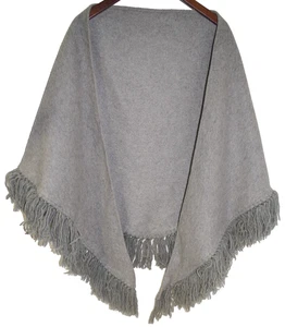 R6 True Vintage Gray Heather Thick Wool Shawl Hand Knotted Fringe Triangle Wrap - Picture 1 of 7