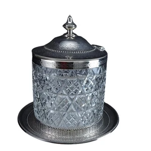 Tarro de galletas de vidrio cortado y plateado Thomas Bradbury and Sons 1866 - Imagen 1 de 10