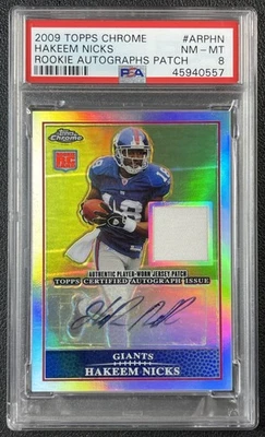 HAKEEM NICKS PSA 8 2009 TOPPS CHROME #ARPHN ROOKIE REFRACTOR PATCH AUTO RC /25 - Image 1 of 2