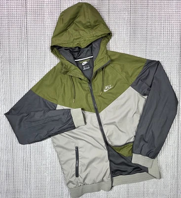 Chaqueta Nike WindRunner Para Hombre S Verde Gris Bloque de Color Con Capucha Cremallera Completa Logo Foto 1 de 4